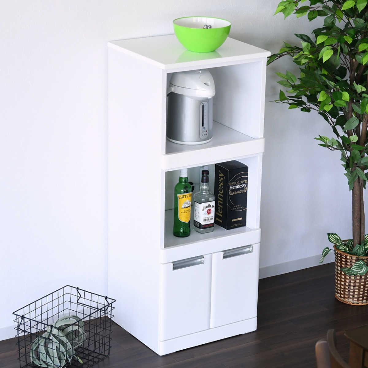 レンジ台 2段スライド グロスホワイト 完成品 幅49cm （ レンジラック