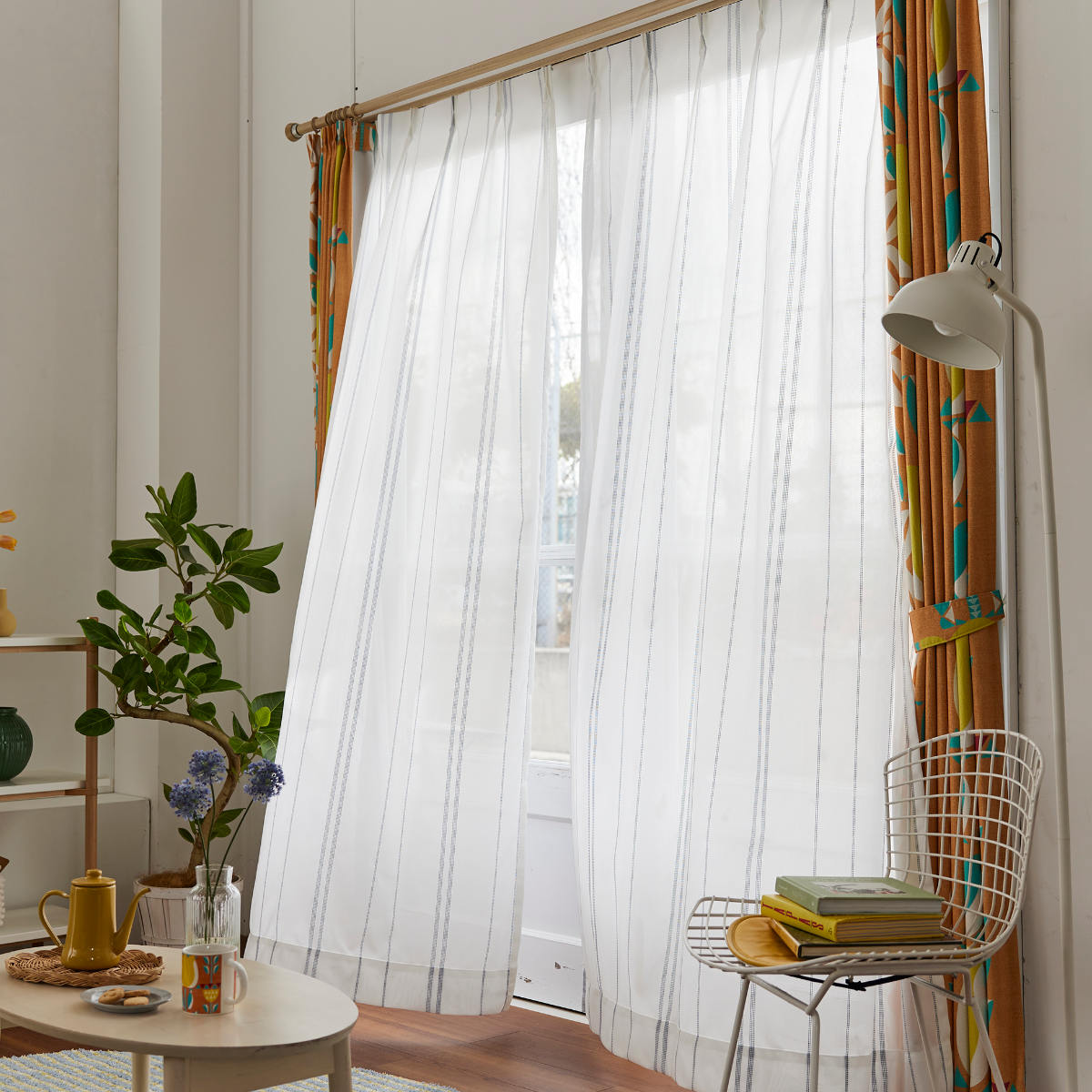 スミノエ レースカーテン ステッチライン 100×198cm 1枚入り シアー