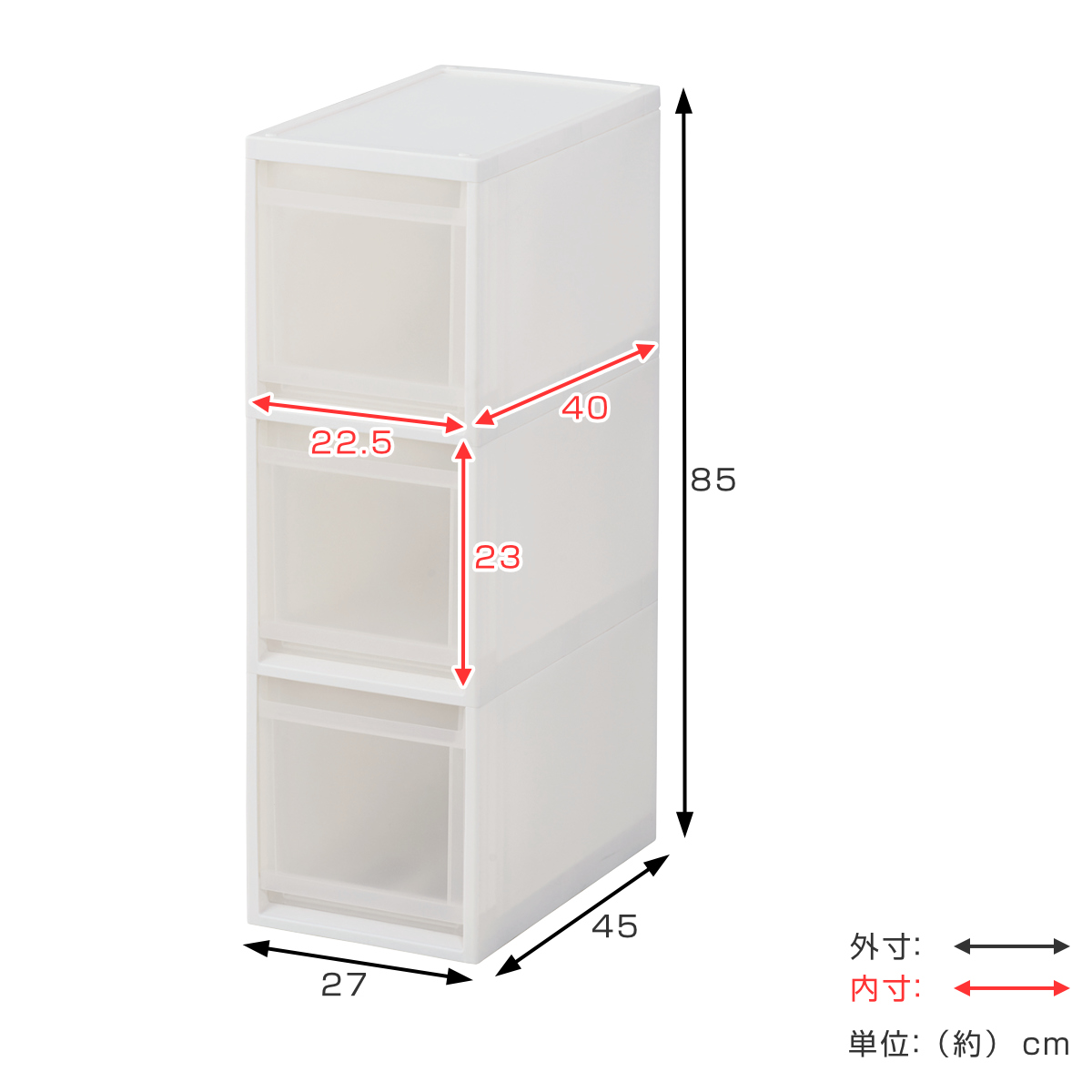 【ジ313】キッチンストッカー(ma) キッチンストッカー 幅13.5cm スリムストッカー 3段 （ スリム