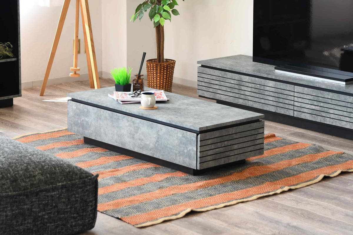リビングテーブル 石目調 両側引出し 日本製 幅115cm （ ローテーブル