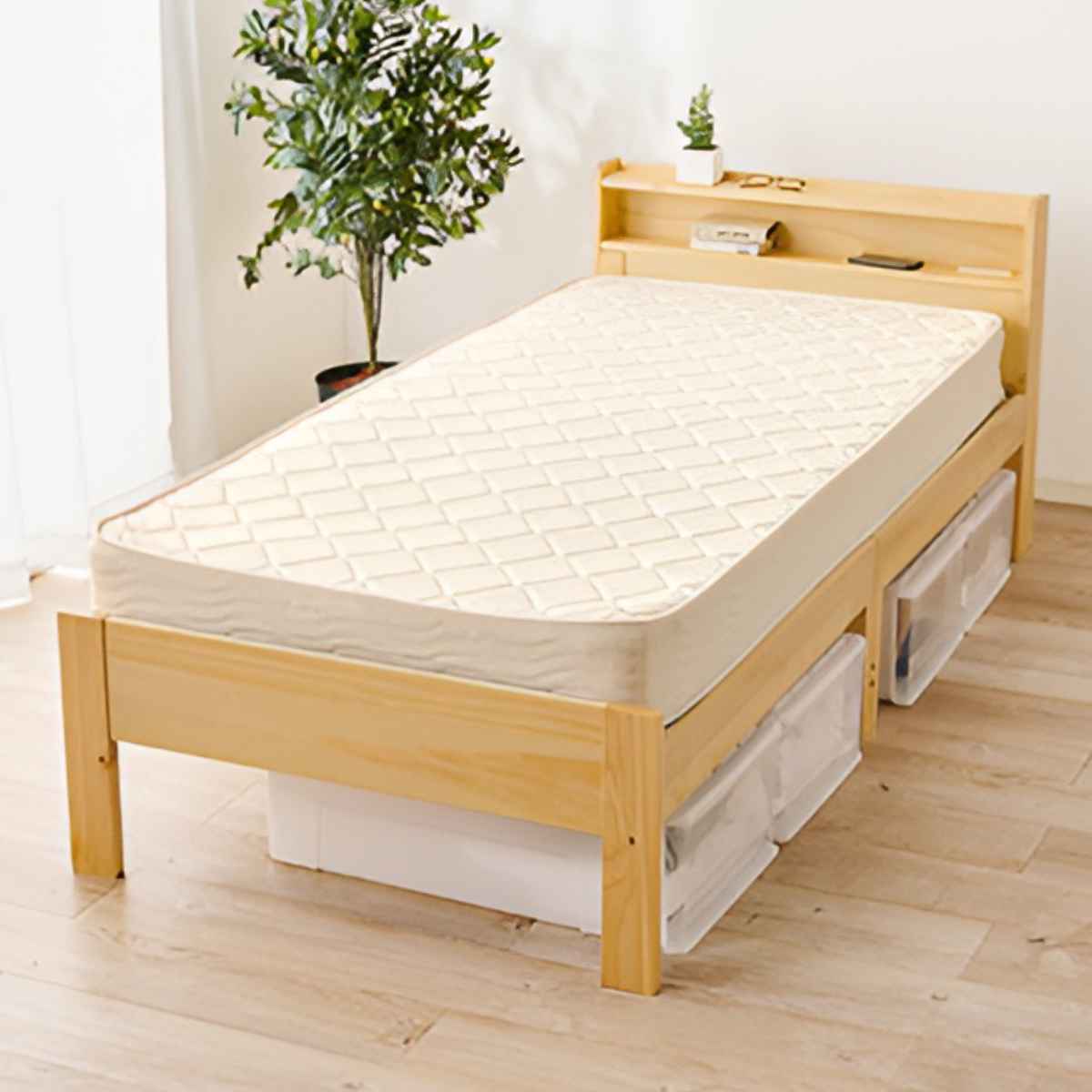 HAGiHARA（萩原） マットレス付ベッド シングル ボンネルコイル すのこ