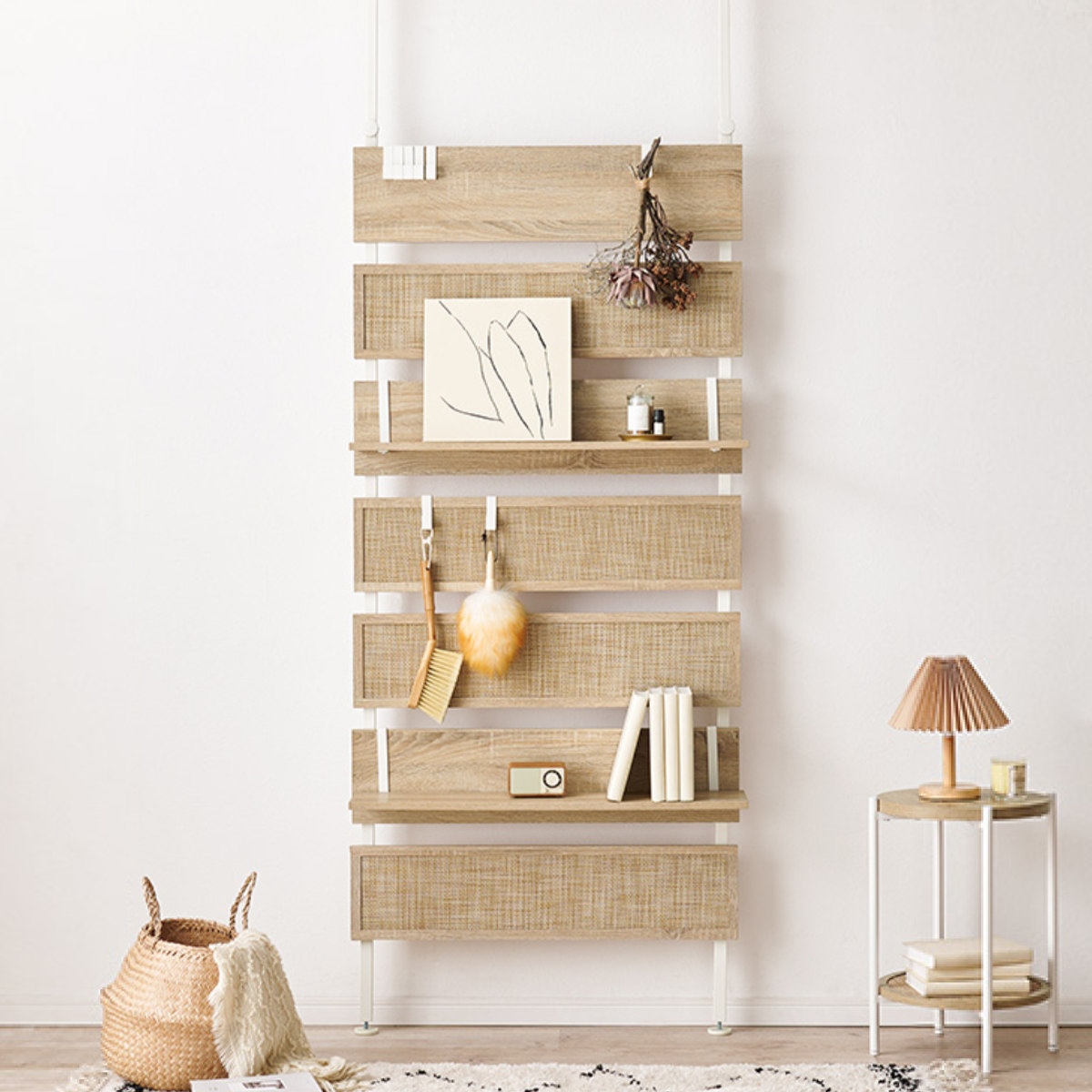 突っ張り 壁面収納 ラック 幅80cm 木製ラダー 突っ張り棚 収納 薄型 壁面収納 幅80cm 壁面 突っ張りラック ラダーラック 木製 おしゃれ