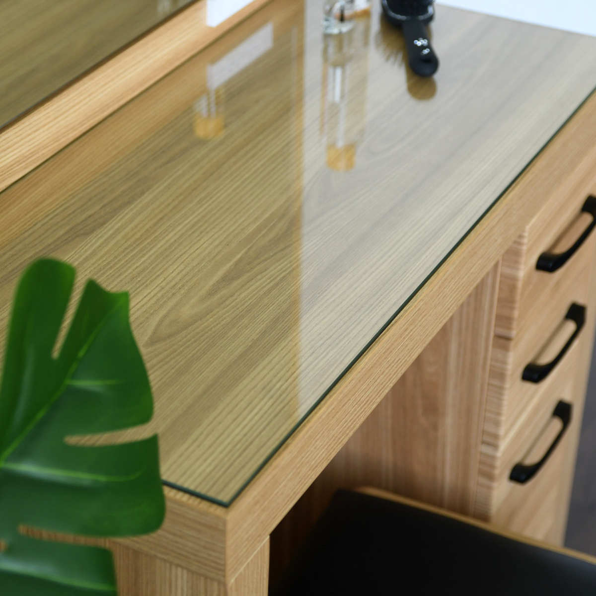 ドレッサー スツール付 オーク柄 ナチュラルデザイン 約幅76cm （ 奥行