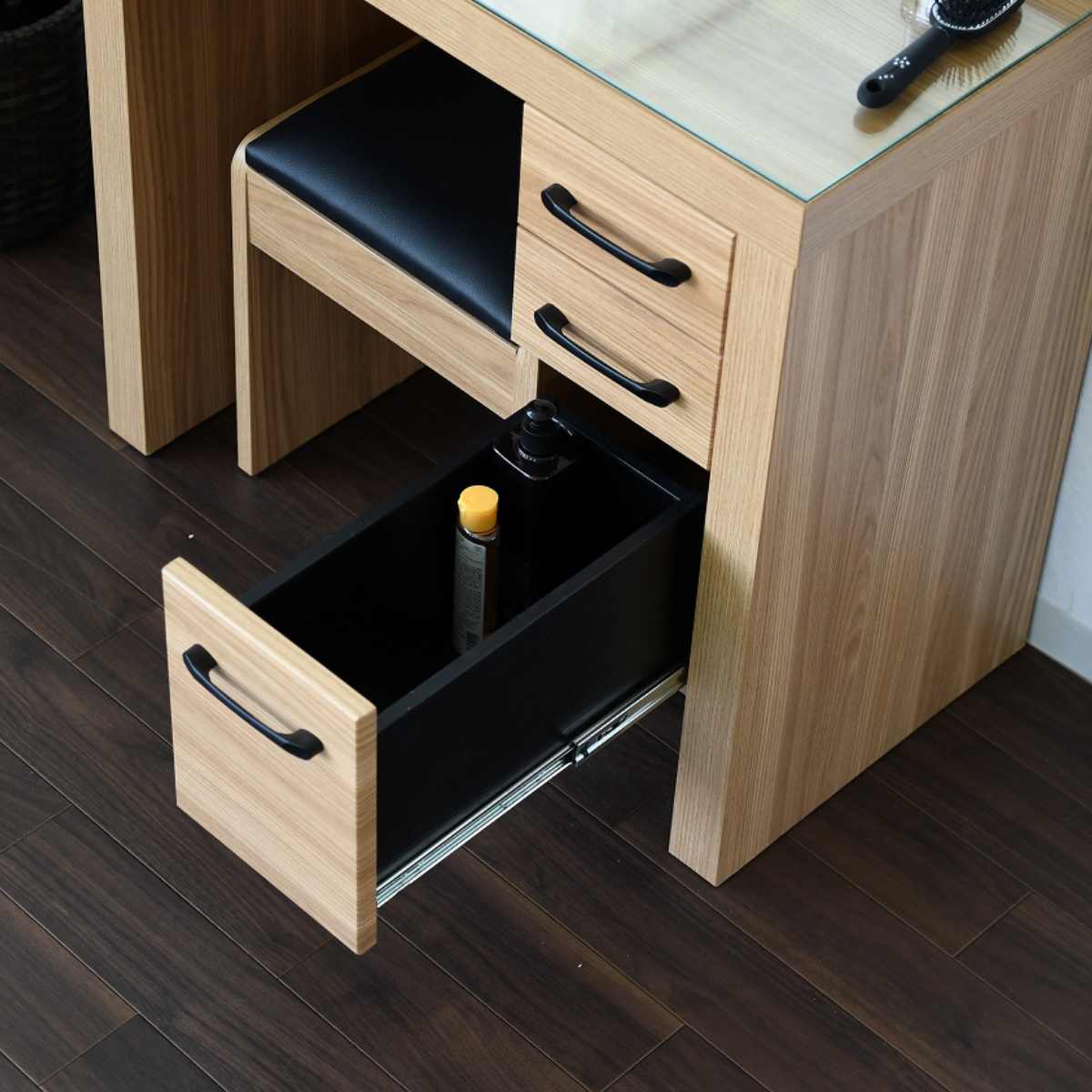 ドレッサー スツール付 オーク柄 ナチュラルデザイン 約幅76cm （ 奥行