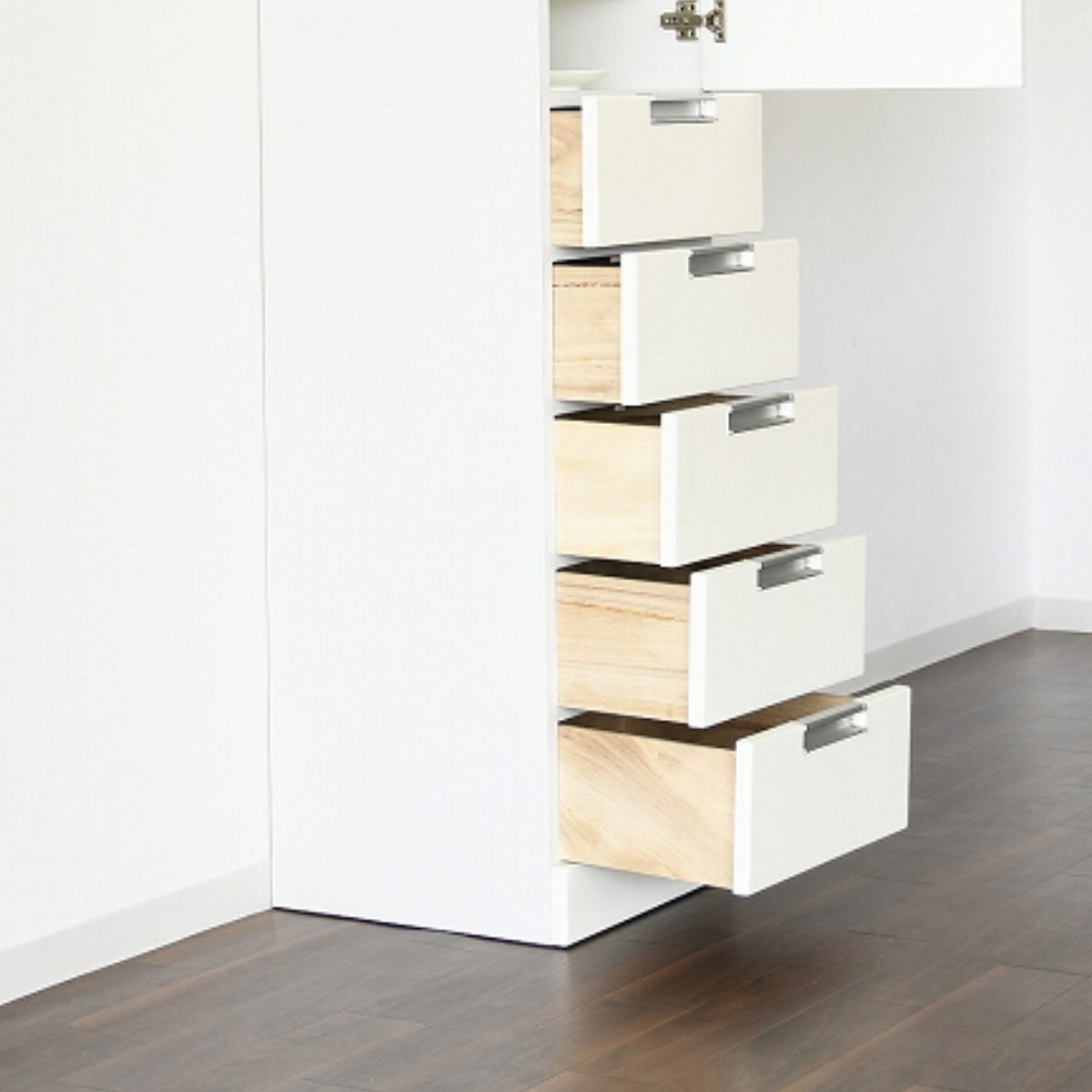 食器棚 幅40cm スリム 木扉 引出し5段 日本製 （ カップボード 収納 棚