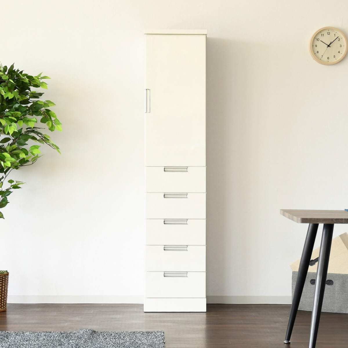 食器棚 幅40cm スリム 木扉 引出し5段 日本製 （ カップボード 収納 棚