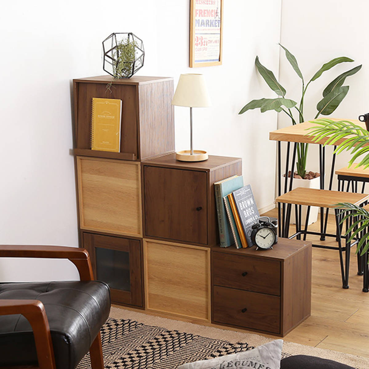 ホームテイスト（HOME taste） キューブラック 幅35cm 木扉 配線穴