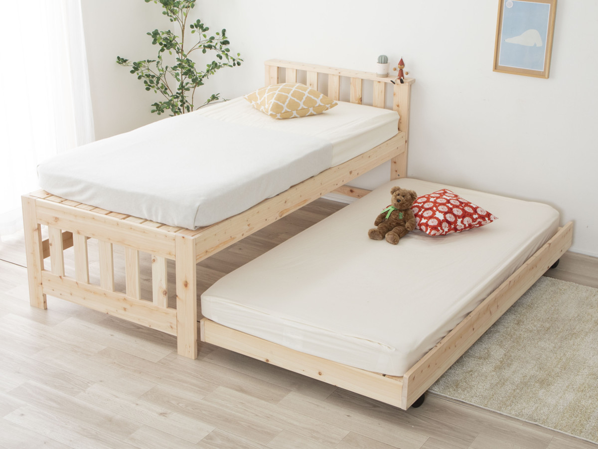 ペアベッド 国産ひのき すのこ 天然木 日本製 （ 親子ベッド スライド