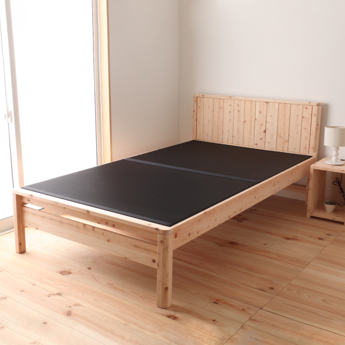 黒畳ベッド セミダブル 国産ひのき 簡単組立 天然木 日本製 （ 炭 黒畳