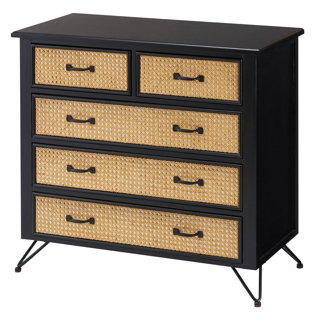 東谷 チェスト 4段5杯 エスニック調 ラタン張り 幅80cm （ 収納 引出し