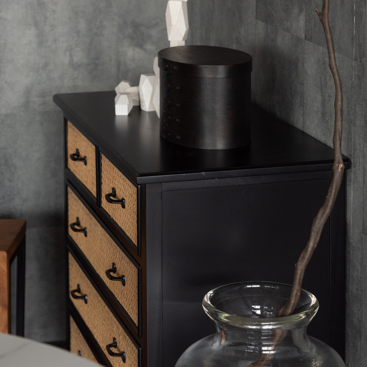 東谷 チェスト 4段5杯 エスニック調 ラタン張り 幅80cm （ 収納 引出し