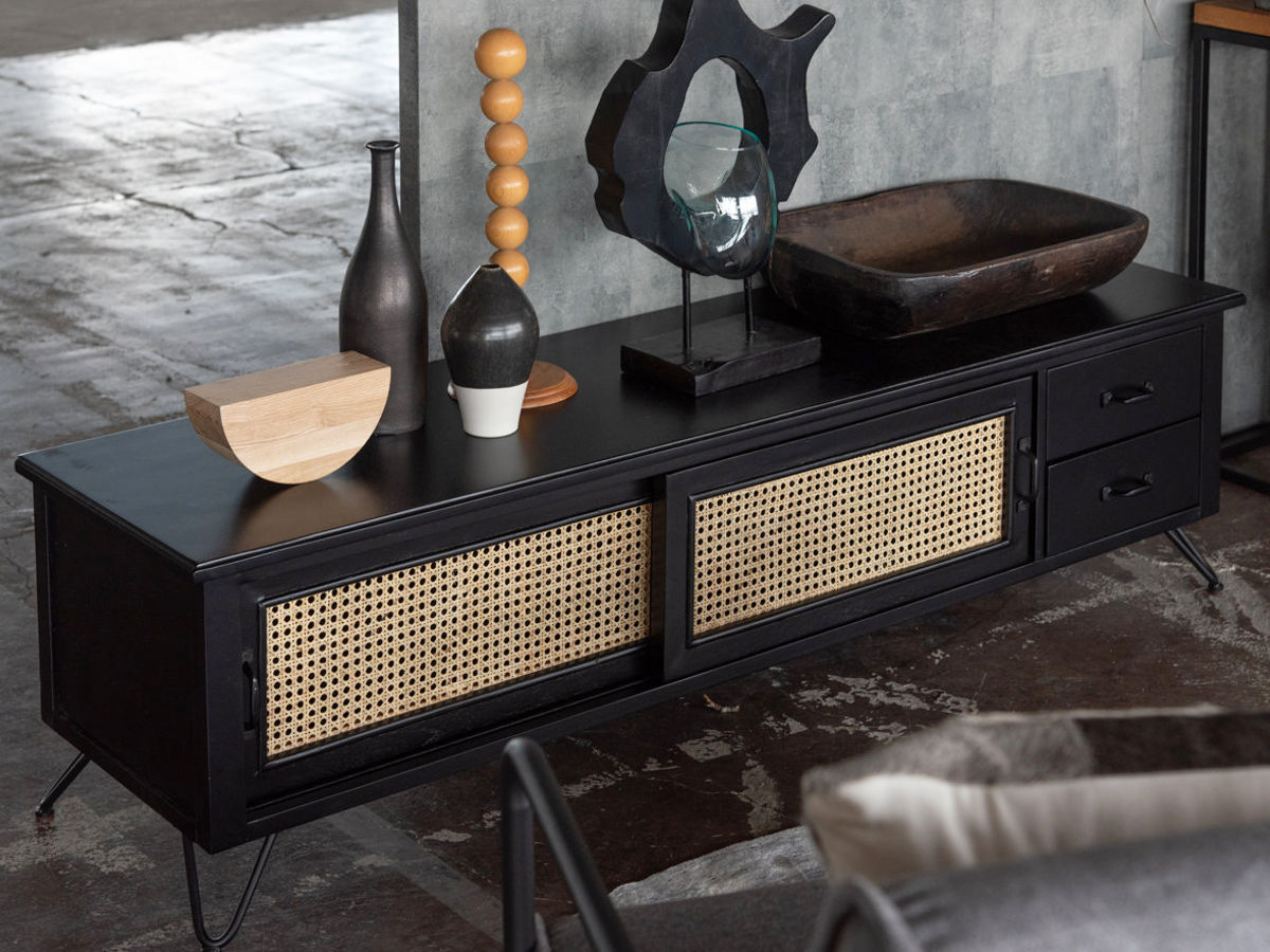 東谷 TVボード エスニック調 ラタン張り 幅150cm （ TV台 収納 家具
