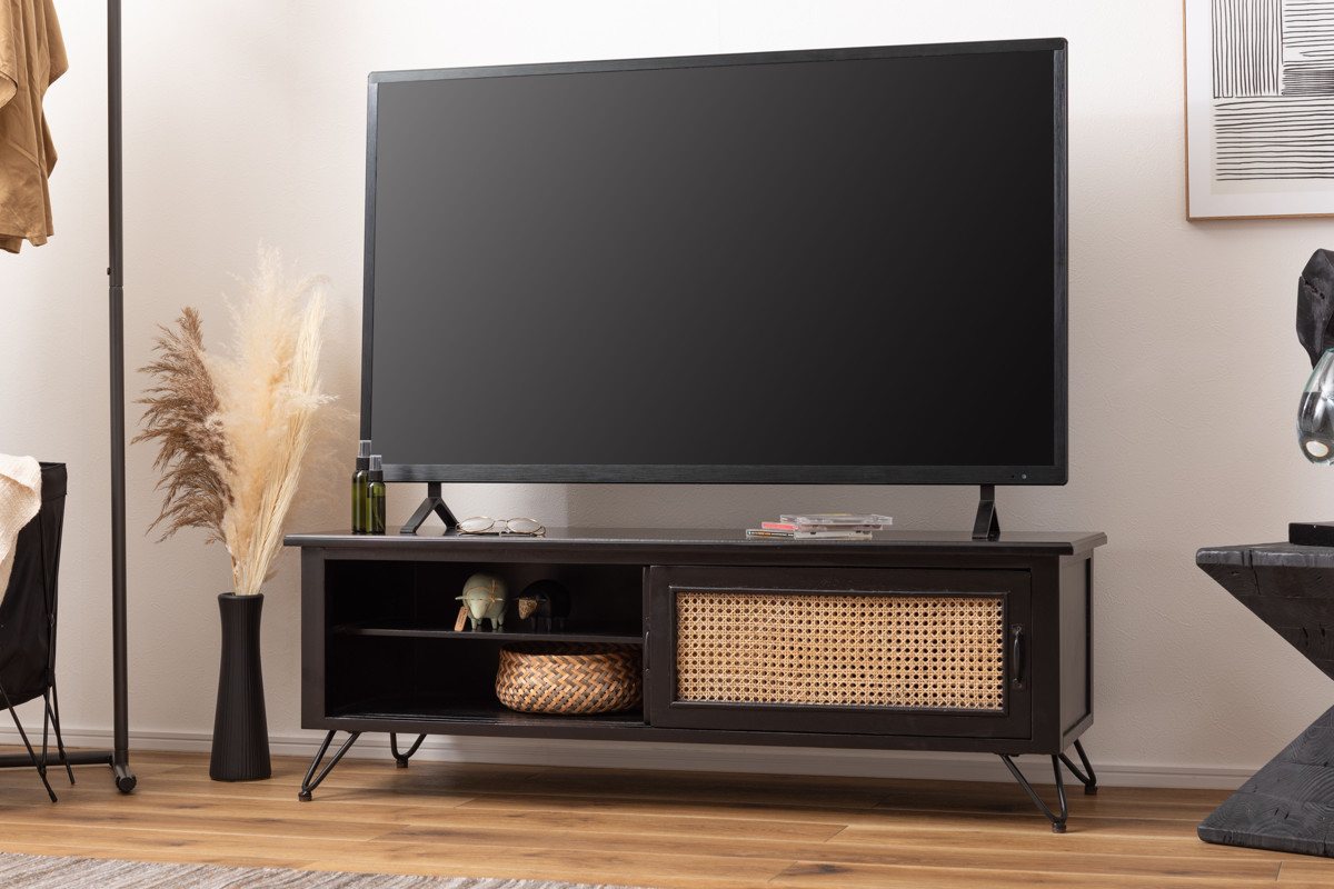 東谷 TVボード エスニック調 ラタン張り 幅120cm （ TV台 収納 家具
