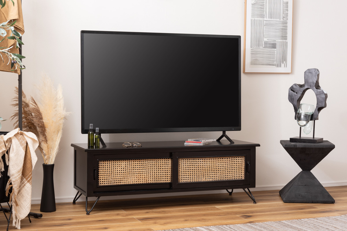 テレビボード　ブラック　ラタン　150 東谷 TVボード エスニック調 ラタン張り 幅120cm （ TV台 収納 家具