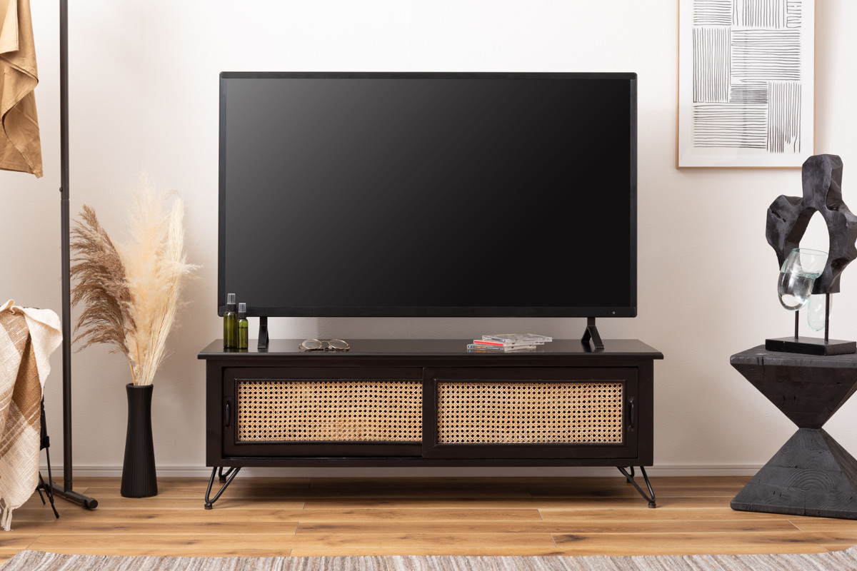 東谷 TVボード エスニック調 ラタン張り 幅120cm （ TV台 収納 家具