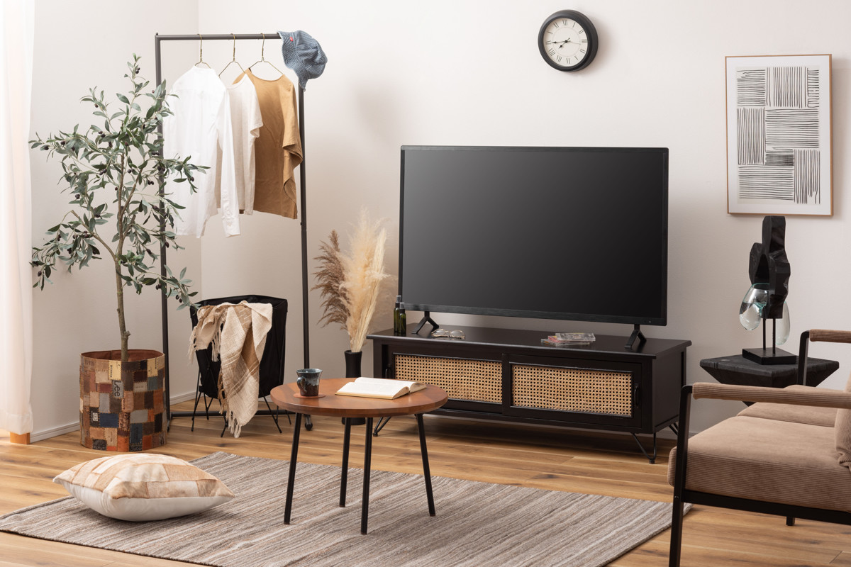 東谷 TVボード エスニック調 ラタン張り 幅120cm （ TV台 収納 家具 