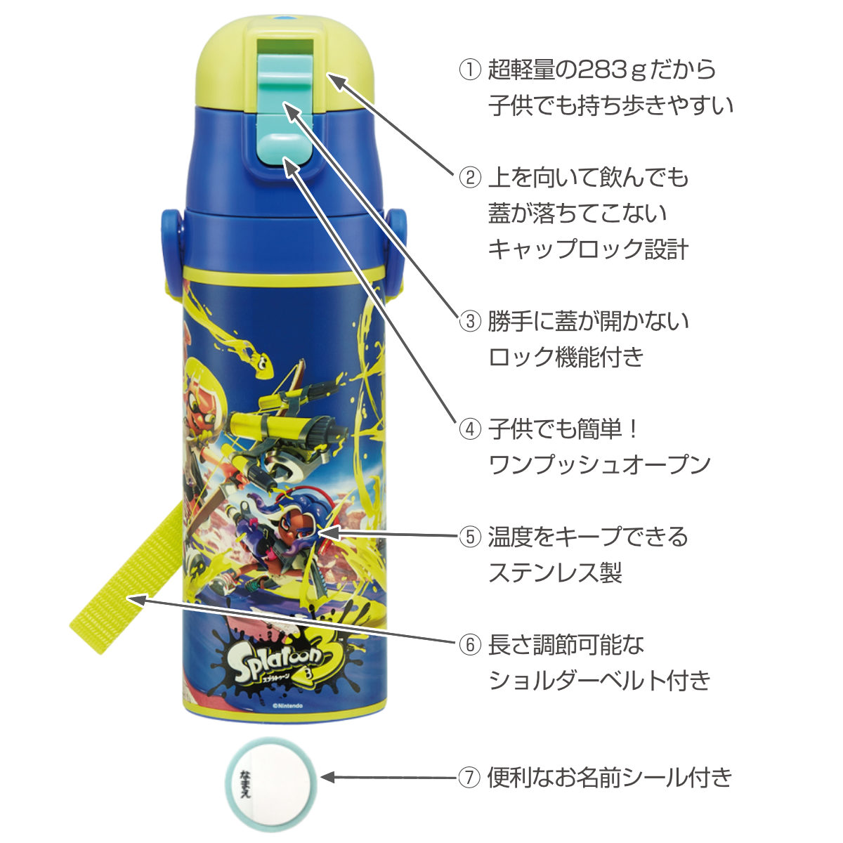 スケーター 水筒 470ml 超軽量ダイレクトボトル スプラトゥーン3