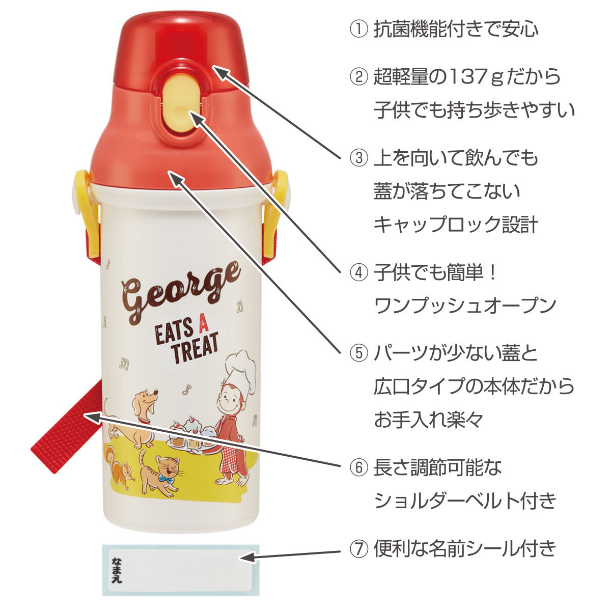 スケーター 水筒 480ml 抗菌直飲プラボトル おさるのジョージ23