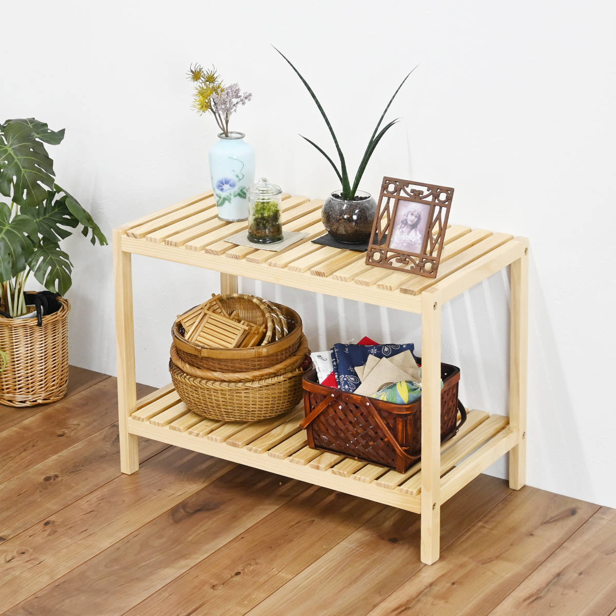 ナチュラルウッド二段ラック フクダクラフト ウッドラック 2段 天然木 すのこラック 幅60cm
