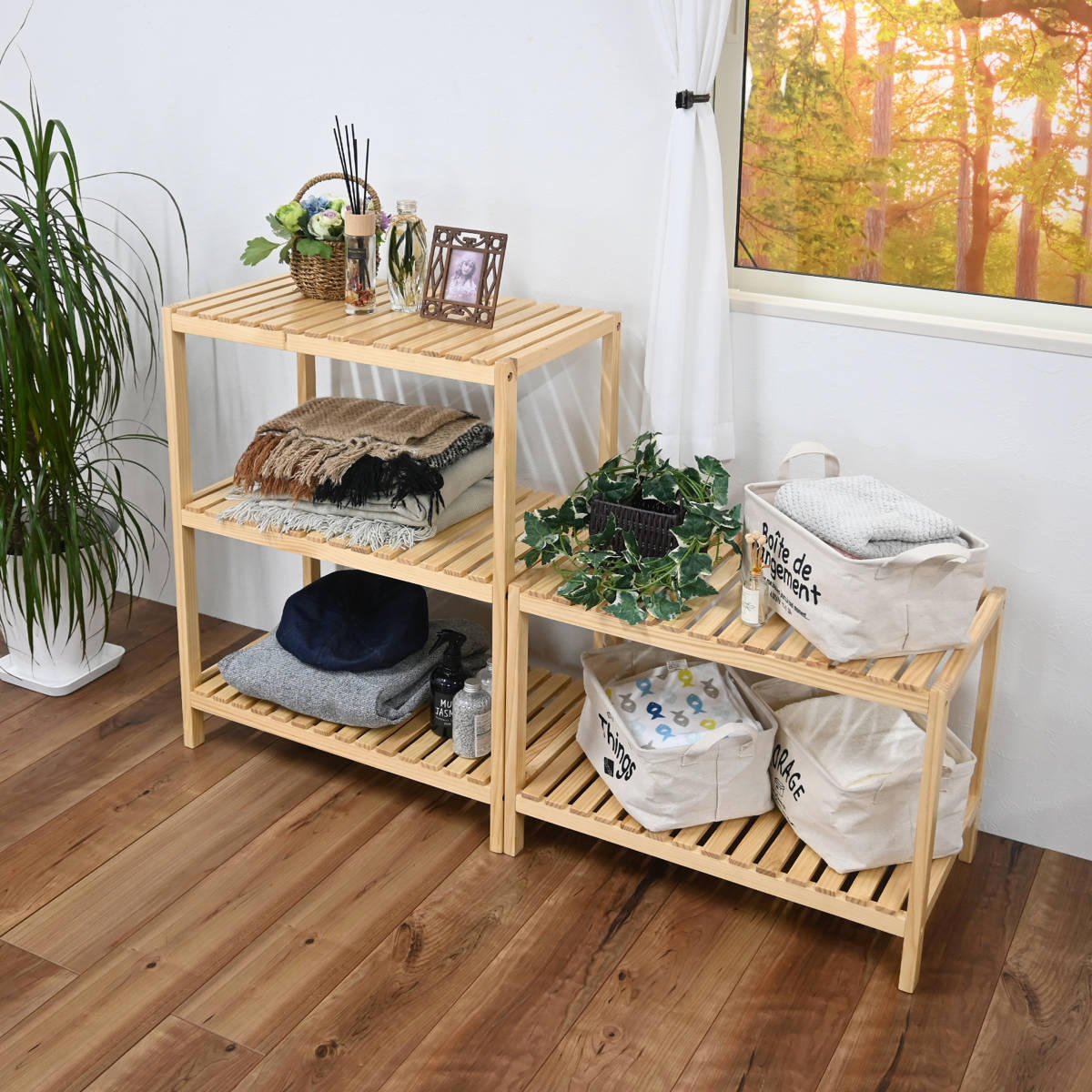 フクダクラフト ウッドラック 2段 天然木 すのこラック 幅60cm フクダクラフト ウッドラック 2段 天然木 すのこラック 幅60cm