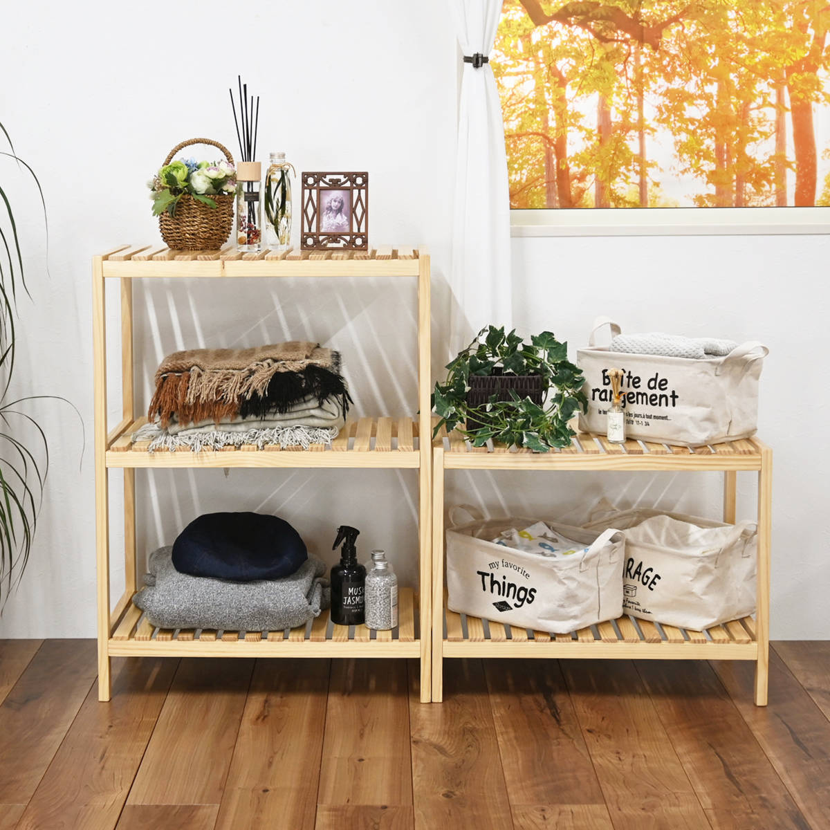 フクダクラフト ウッドラック 2段 天然木 すのこラック 幅60cm