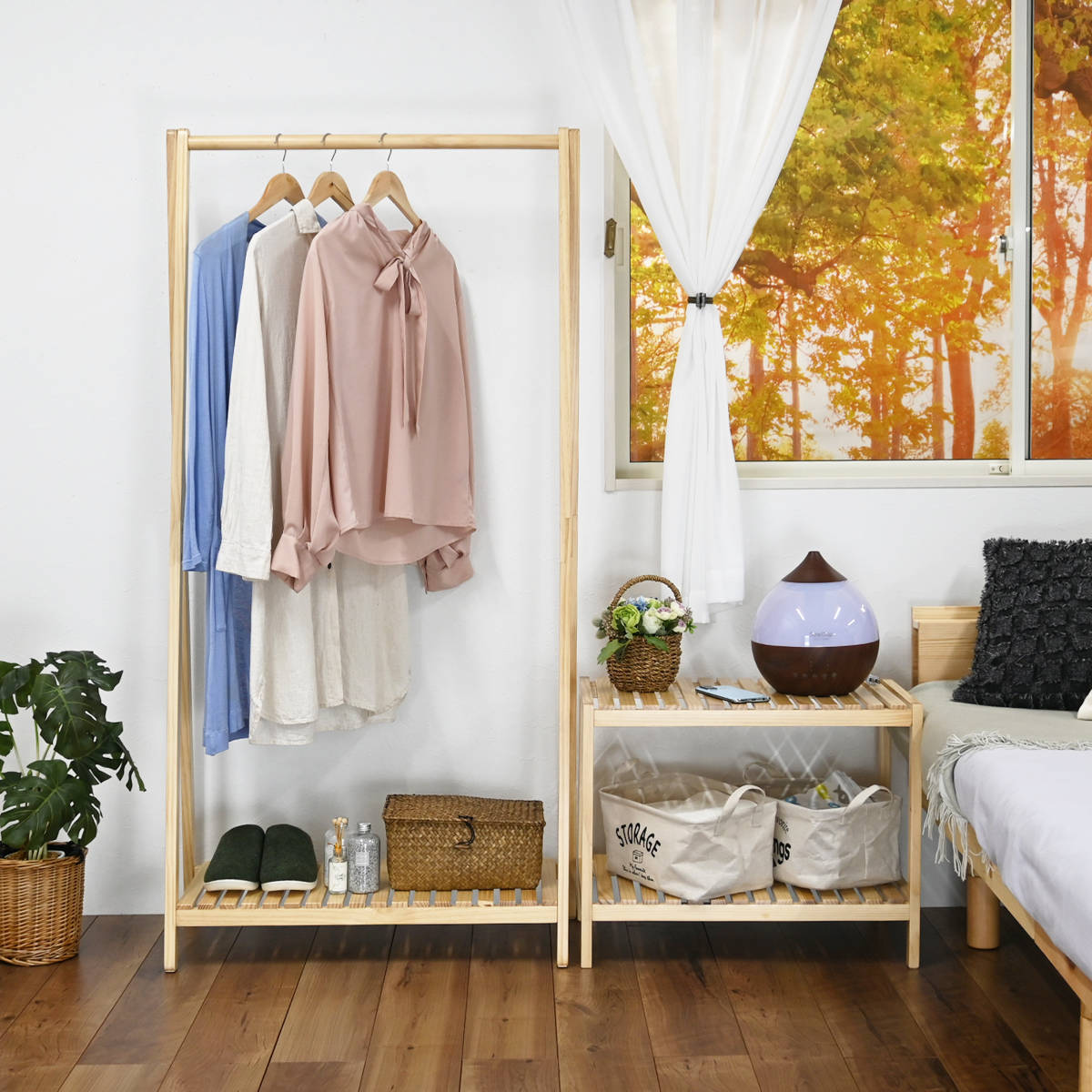 フクダクラフト ウッドラック 2段 天然木 すのこラック 幅60cm