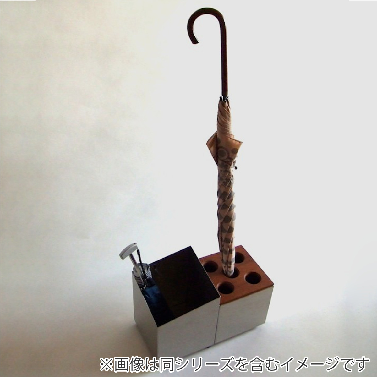 傘立て CUBE 5穴タイプ 天然木 ステンレス （ アンブレラスタンド