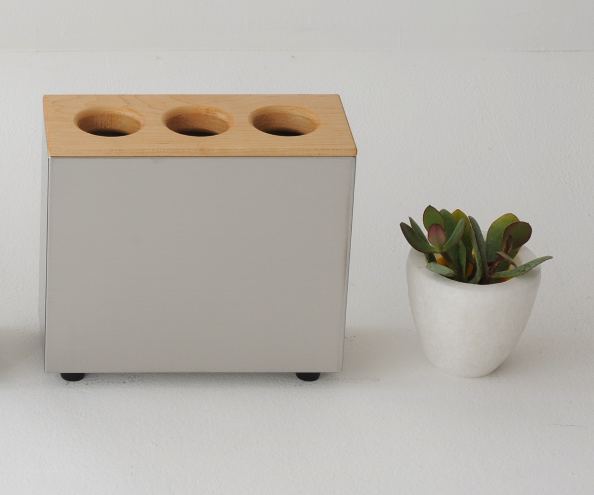 傘立て CUBE 3穴タイプ 天然木 ステンレス （ アンブレラスタンド