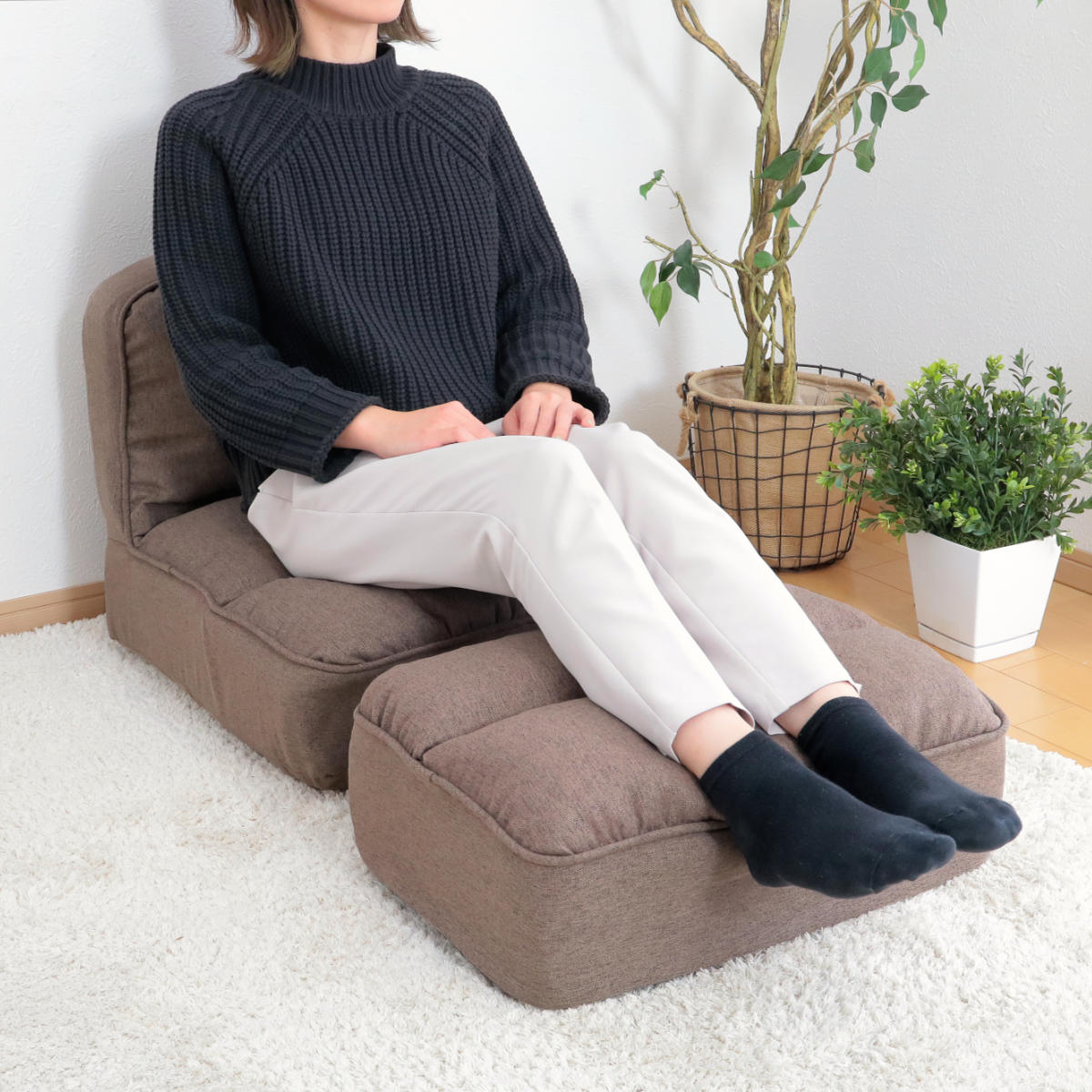 特典付き 座椅子 幅53cm オットマン付き 高反発 ウレタン ファブリック
