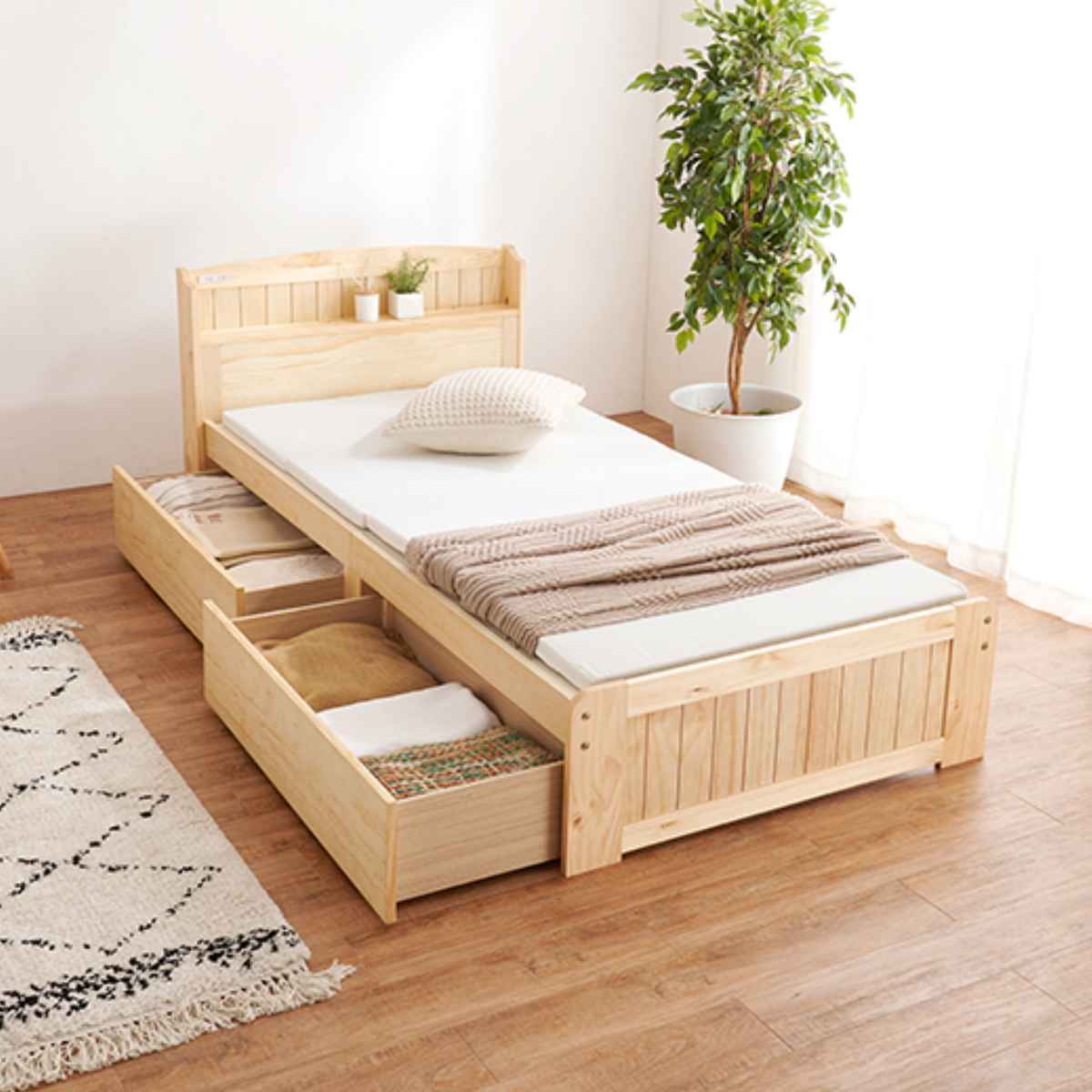 べべ　木製スラットデザインすのこベッド シングル　直接引取可 組立簡単な天然木すのこベッド シングル｜ファミリー・ライフ公式通販