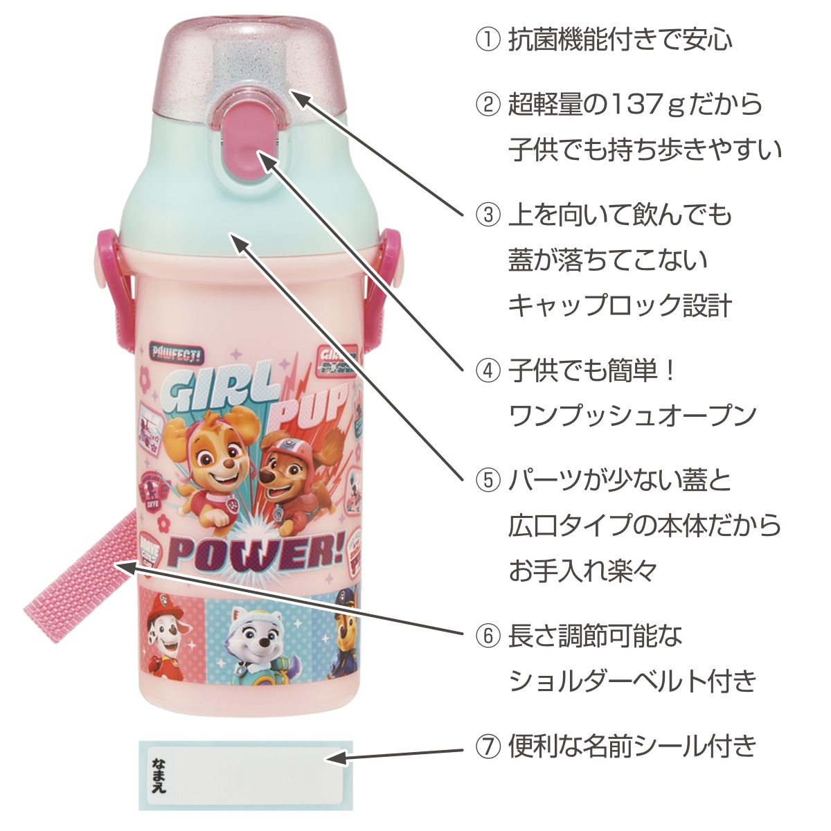 スケーター 水筒 480ml 抗菌直飲プラボトル パウパトGIRL （ パウ