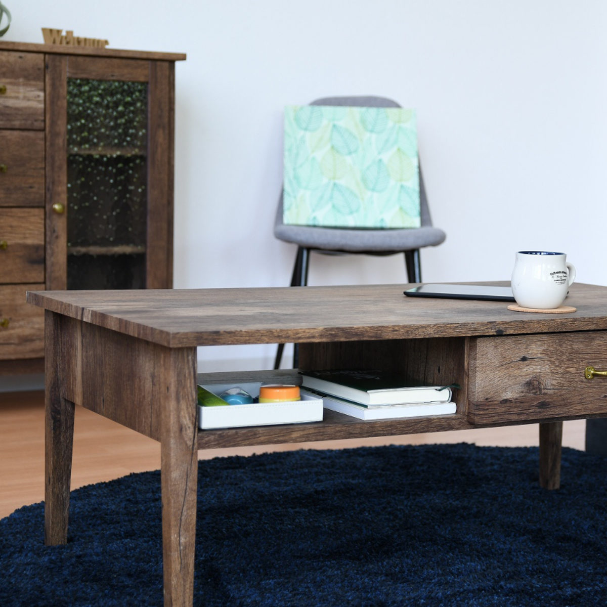 センターテーブル 引出し付 レトロ調 幅100cm （ リビングテーブル