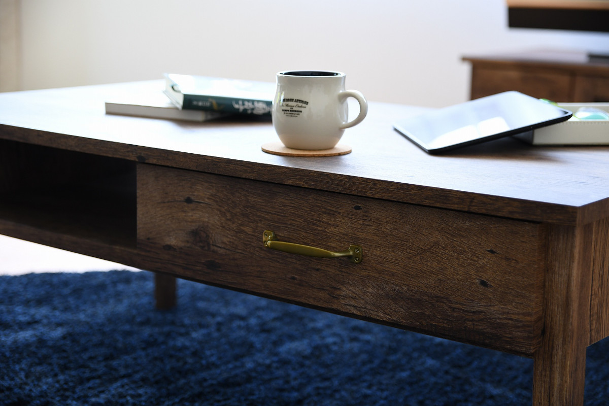 センターテーブル 引出し付 レトロ調 幅100cm （ リビングテーブル