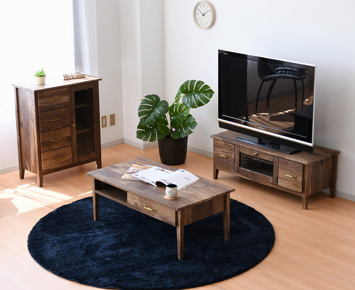 センターテーブル 引出し付 レトロ調 幅100cm （ リビングテーブル