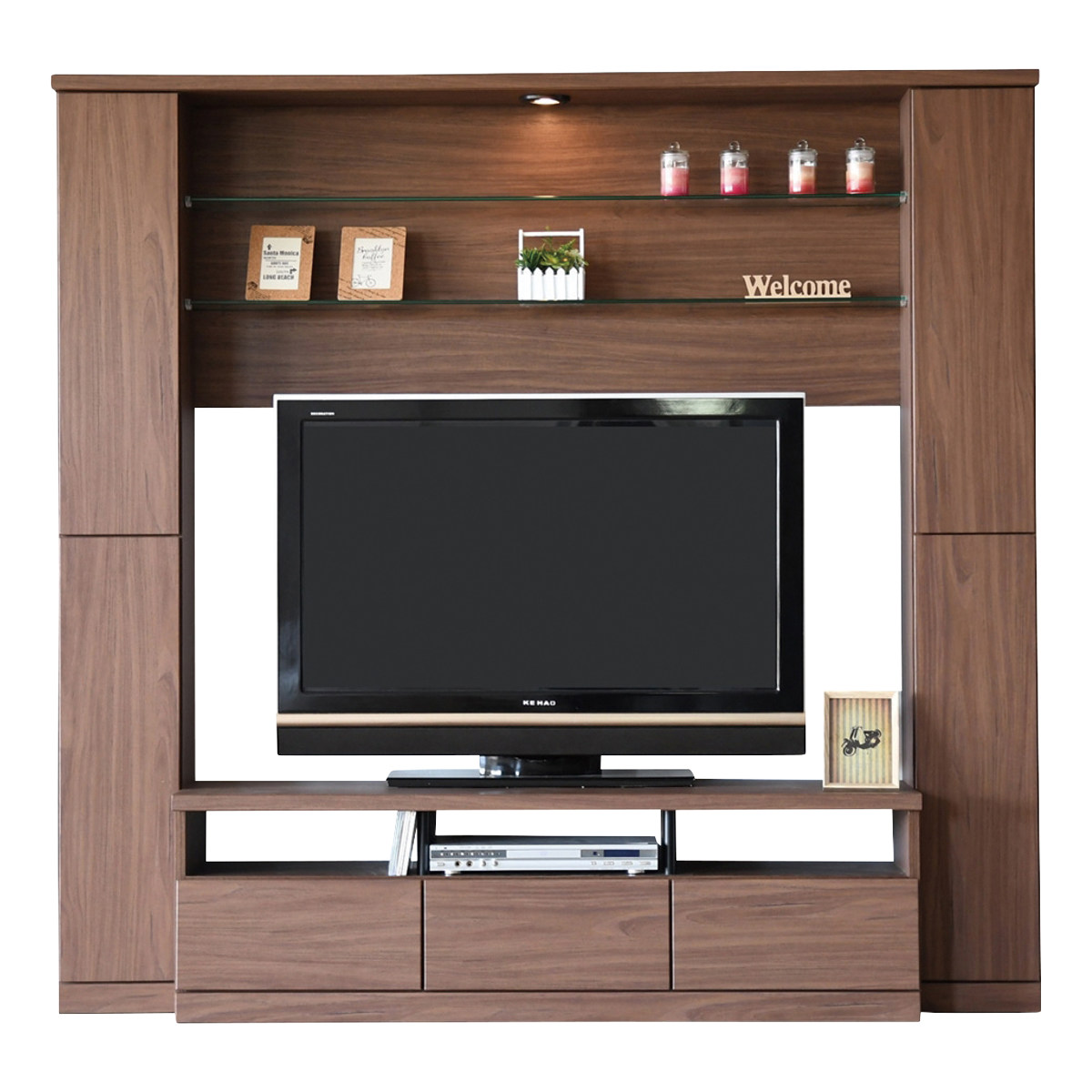 テレビボード 壁面収納 ハイタイプ LEDライト付 幅190cm （ 開梱設置