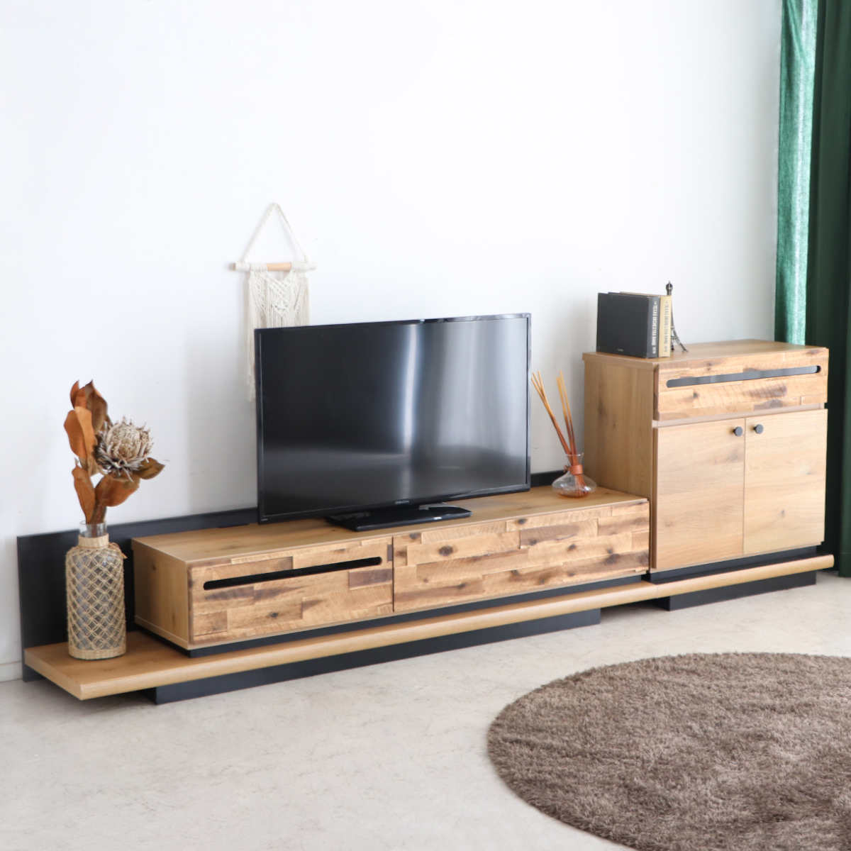 テレビ台 ローボード アカシア材 レトロモダン Noir 幅149.3cm