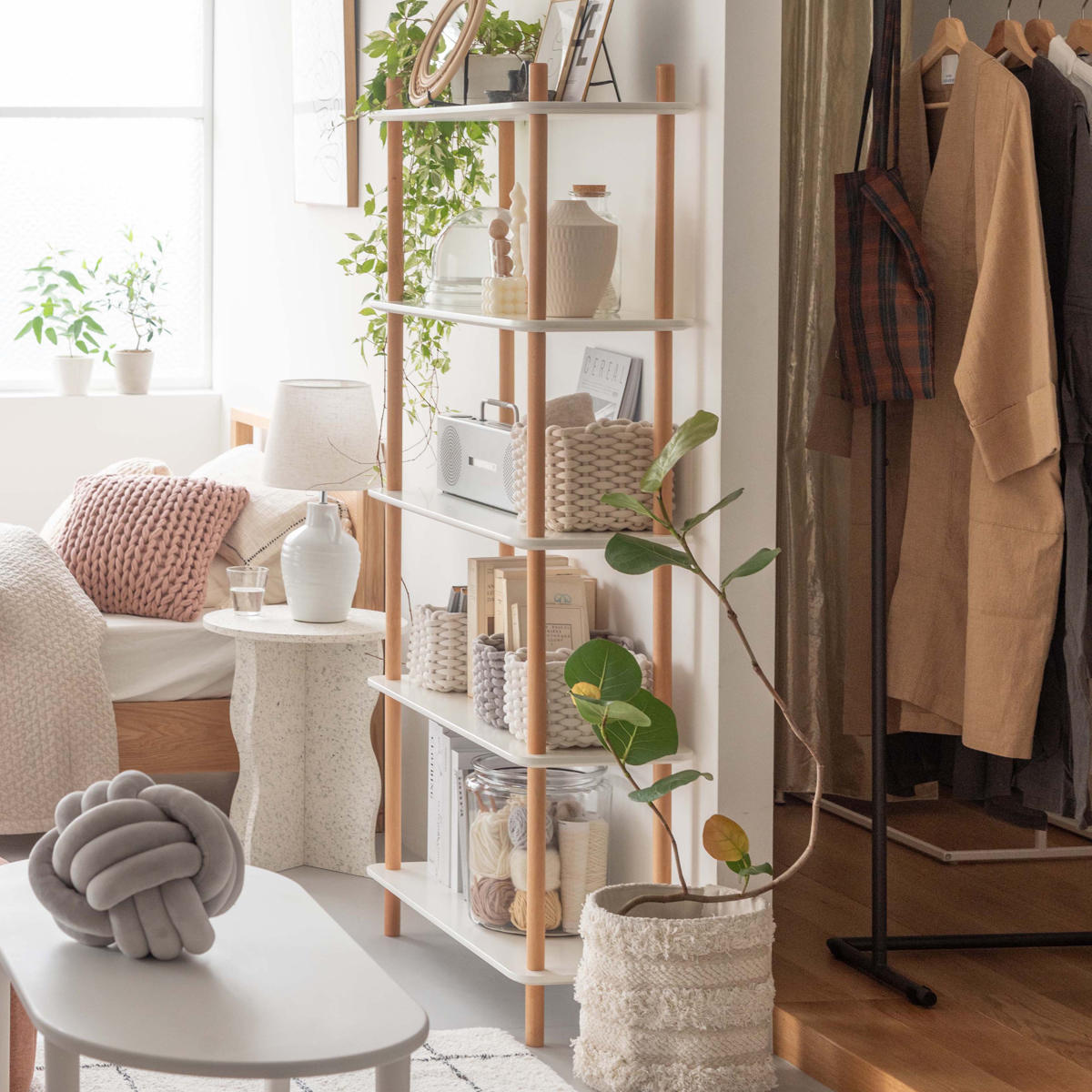 東谷 オープンラック 5段 簡単組立て 天然木フレーム 幅80cm （ ラック