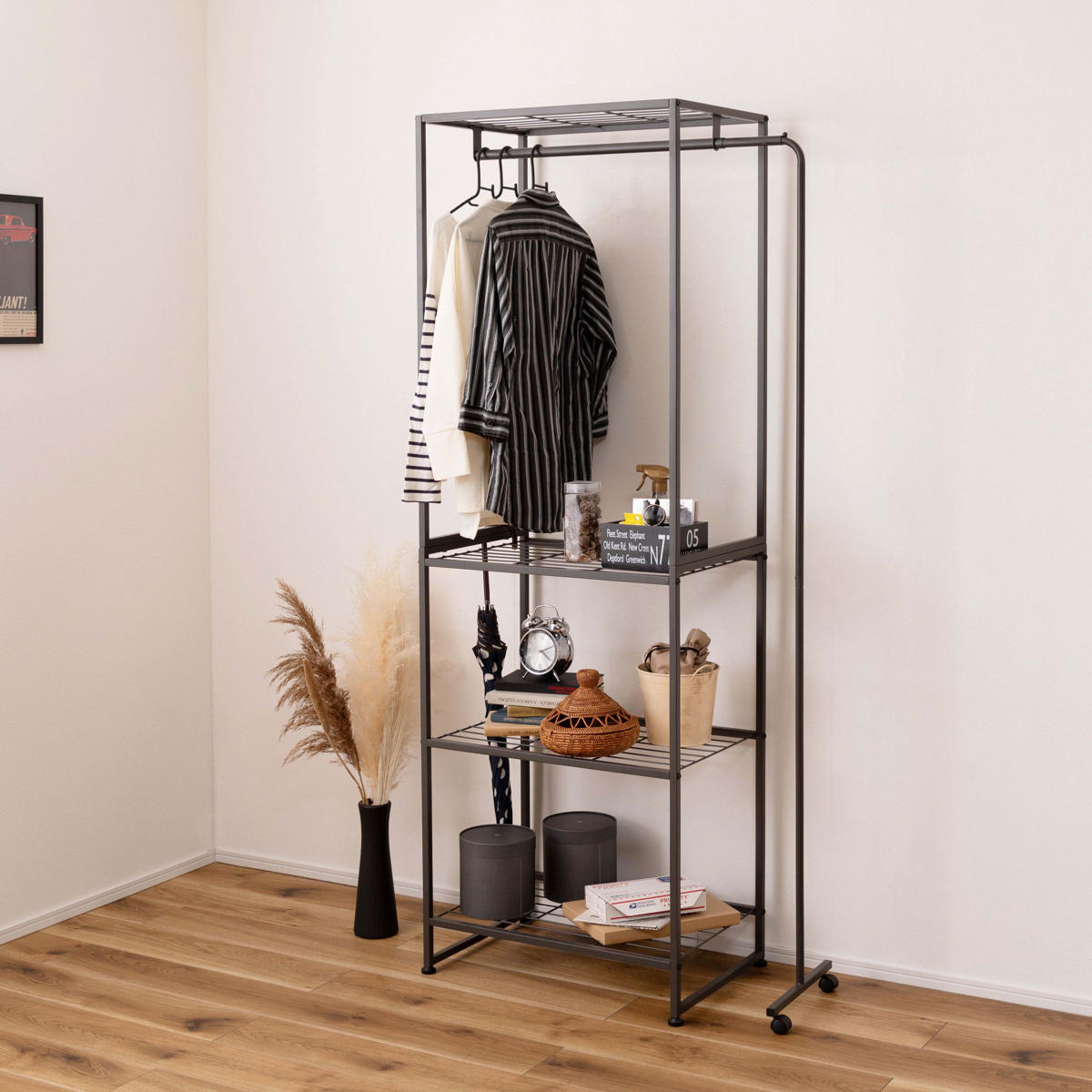 東谷 ハンガーラック 伸縮ハンガー付 スチールフレーム 幅67.5-152cm