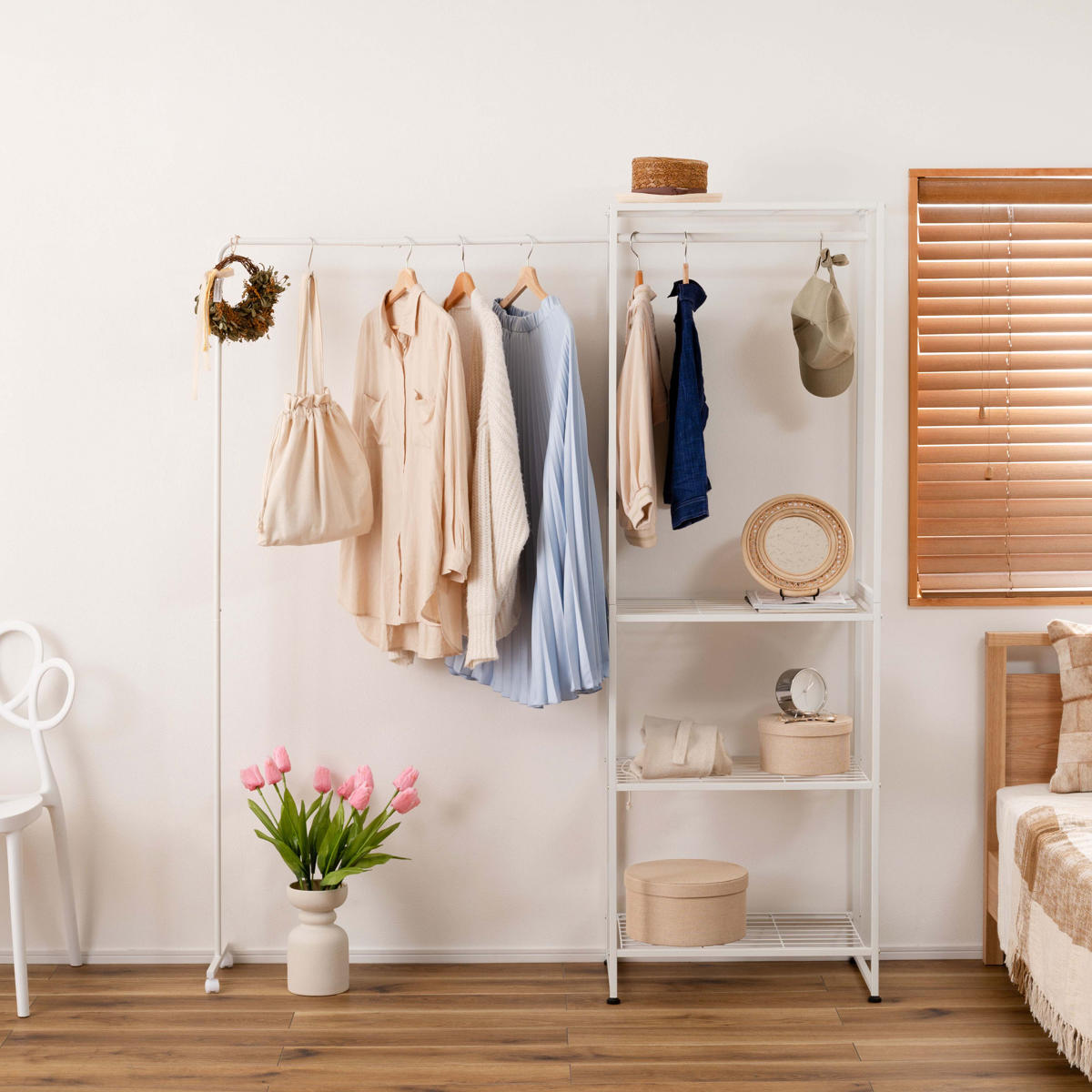 東谷 ハンガーラック 伸縮ハンガー付 スチールフレーム 幅67.5-152cm