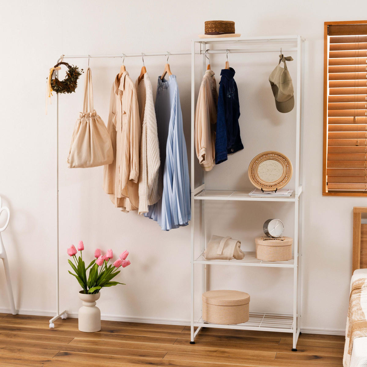 東谷 ハンガーラック 伸縮ハンガー付 スチールフレーム 幅67.5-152cm