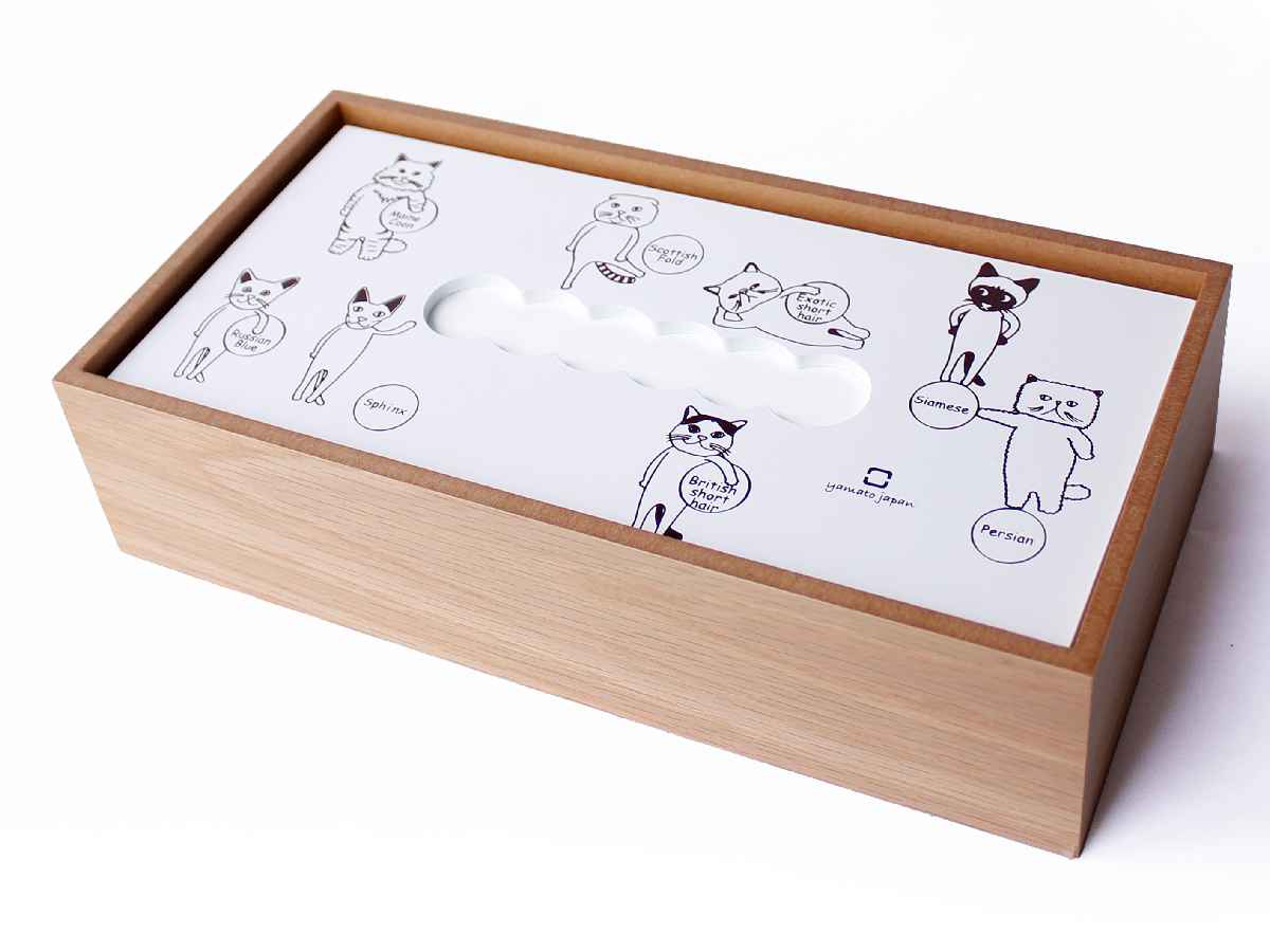 ヤマト工芸 ティッシュケース hako cats 木製 （ ティッシュボックス