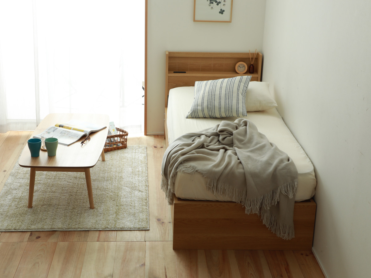 収納付きベッド 小さめ ショートセミシングル 81×192cm 引出し2杯 宮棚