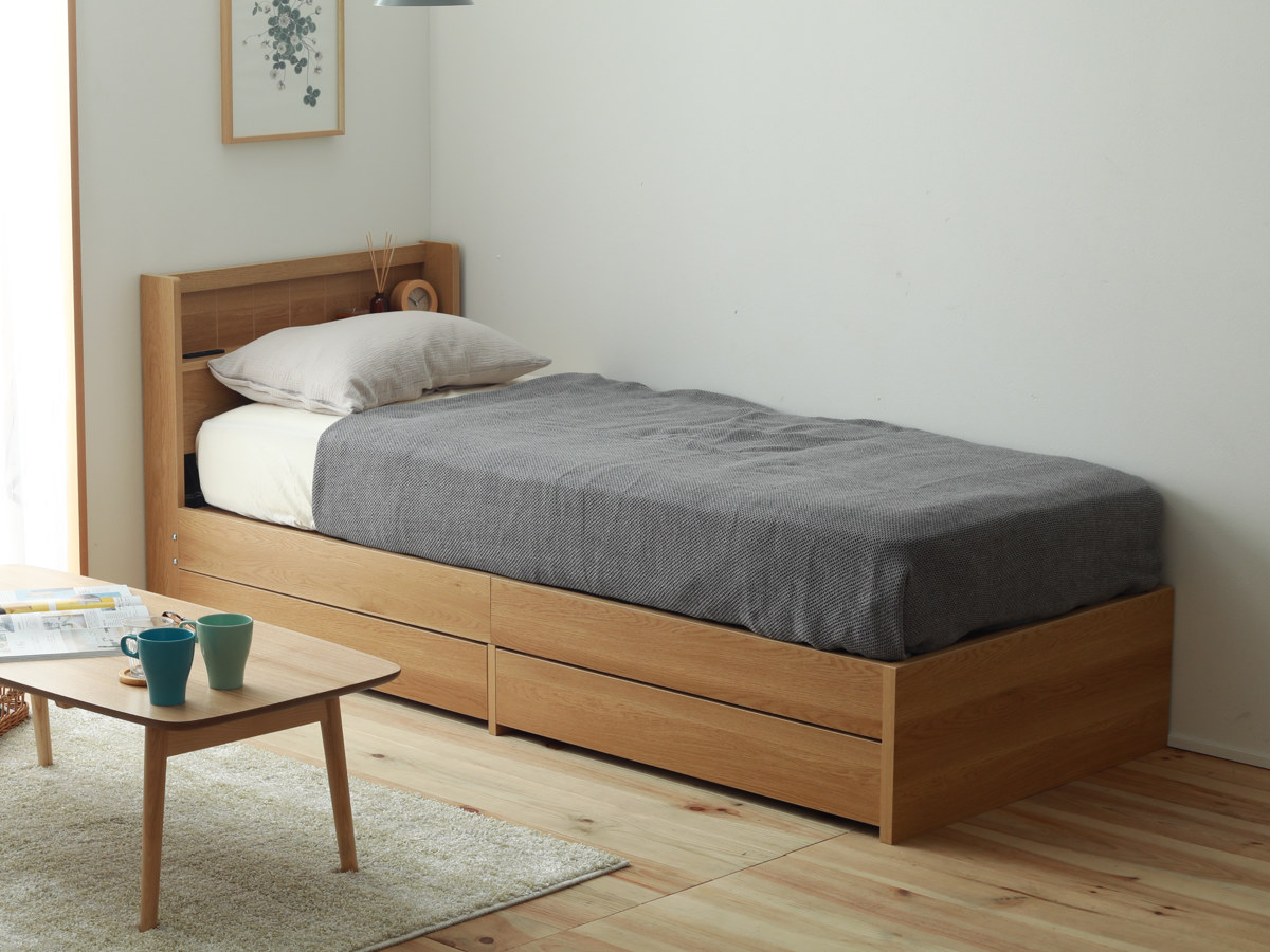 収納付きベッド 小さめ ショートセミシングル 81×192cm 引出し2杯 宮棚