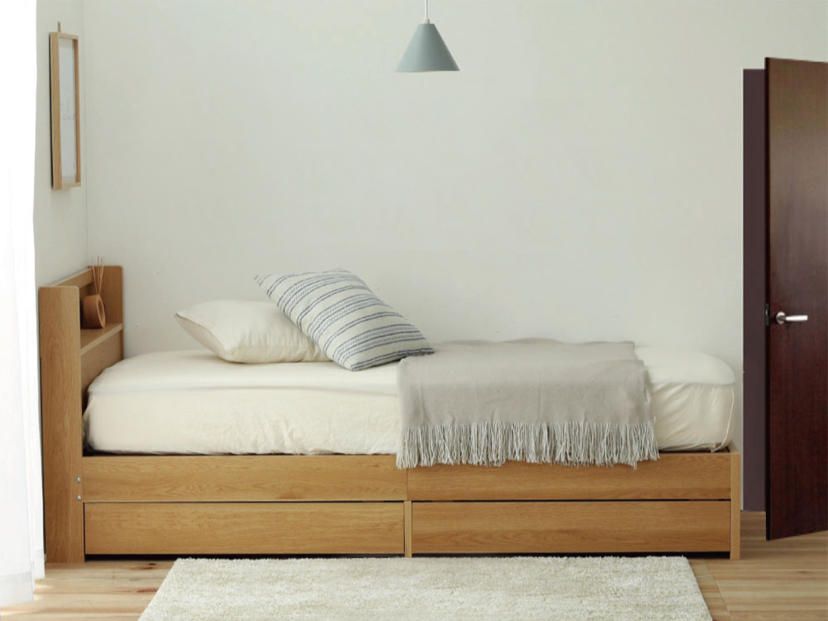 収納付きベッド 小さめ ショートセミシングル 81×192cm 引出し2杯 宮棚