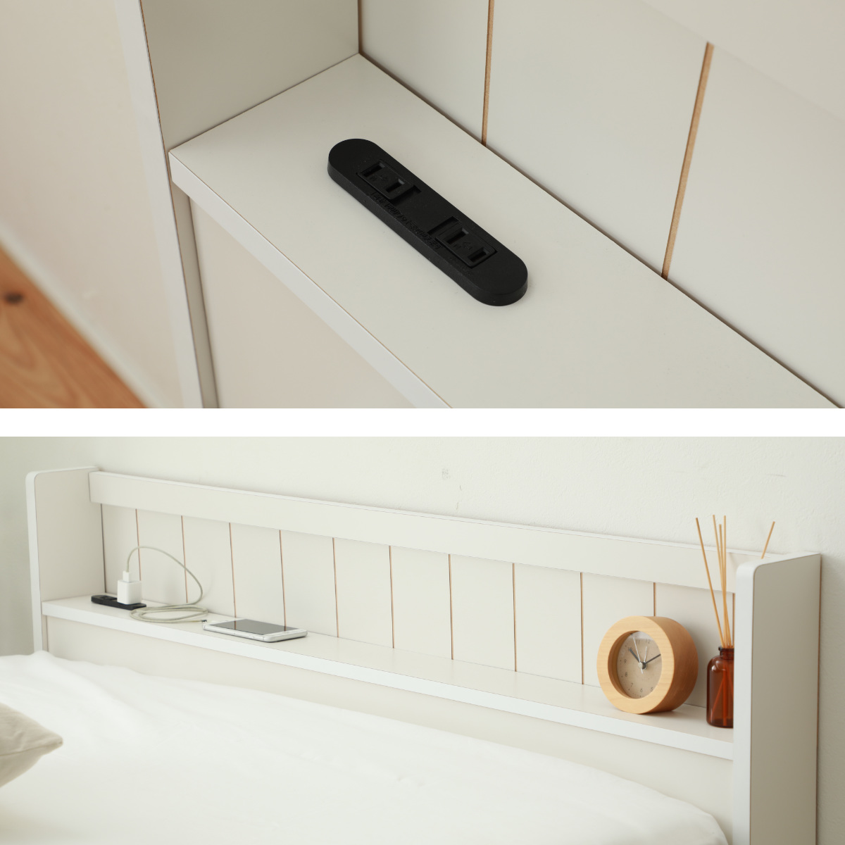 収納付きベッド セミダブル 引出し2杯 宮棚 2口コンセント 日本製