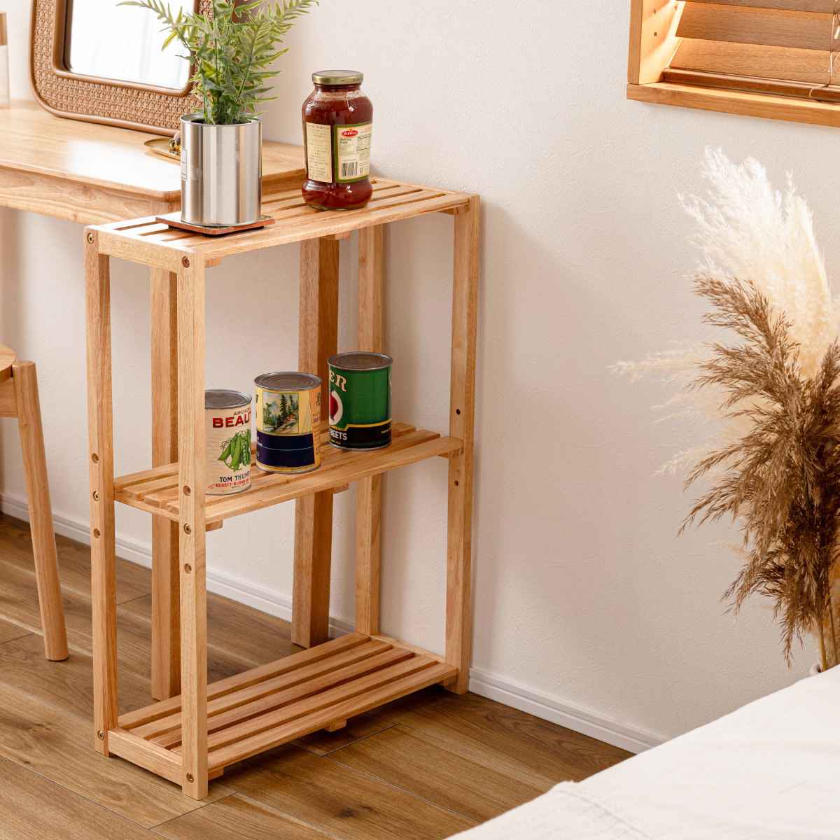 東谷 ワイドシェルフ 3段 天然木 北欧風 幅51cm （ 棚 ラック 収納