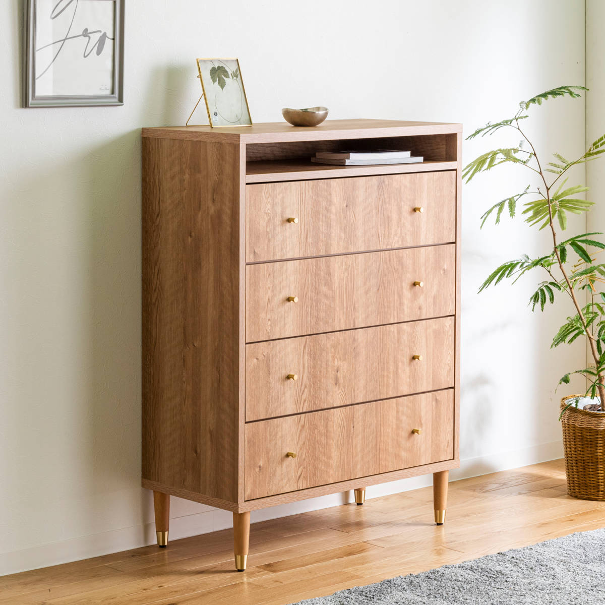 ハイチェスト 幅80cm 4段 ナチュラルモダン 日本製 （ チェスト 引出し