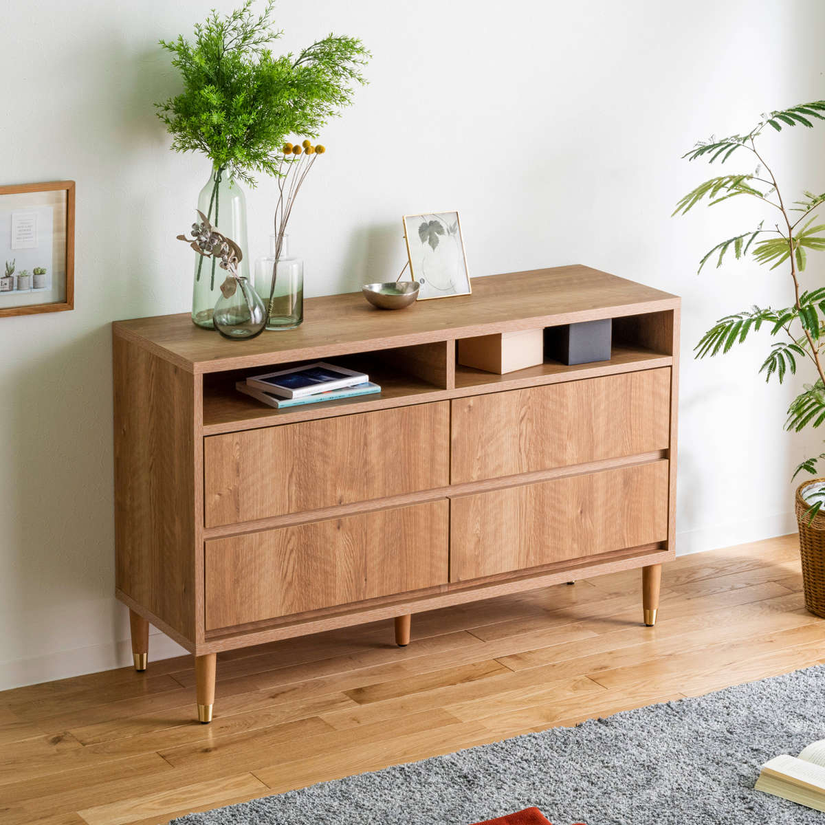 ワイドチェスト 幅120cm 2段4杯 ナチュラルモダン 日本製 （ チェスト