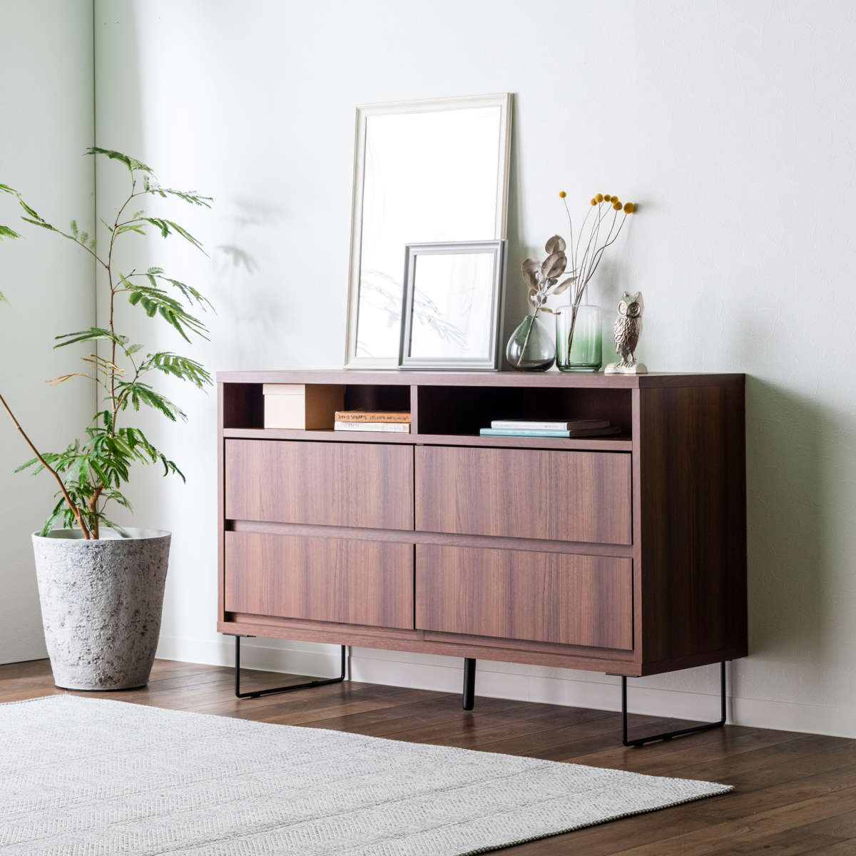 ワイドチェスト 幅120cm 2段4杯 ナチュラルモダン 日本製 （ チェスト