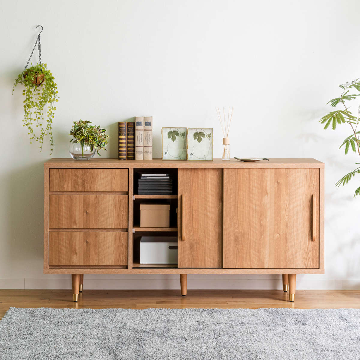 サイドボード 幅150cm ナチュラルモダン 日本製 （ リビングボード 棚